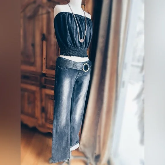 Urban Outfitters Smocked Acid Wash Tube Top Charcoal NWT - Picture 2 of 8